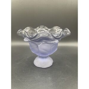 Vintage Viking Lilac Cabbage Leaf Pedestal Candy Dish Satin Ruffled Rim 4.25"